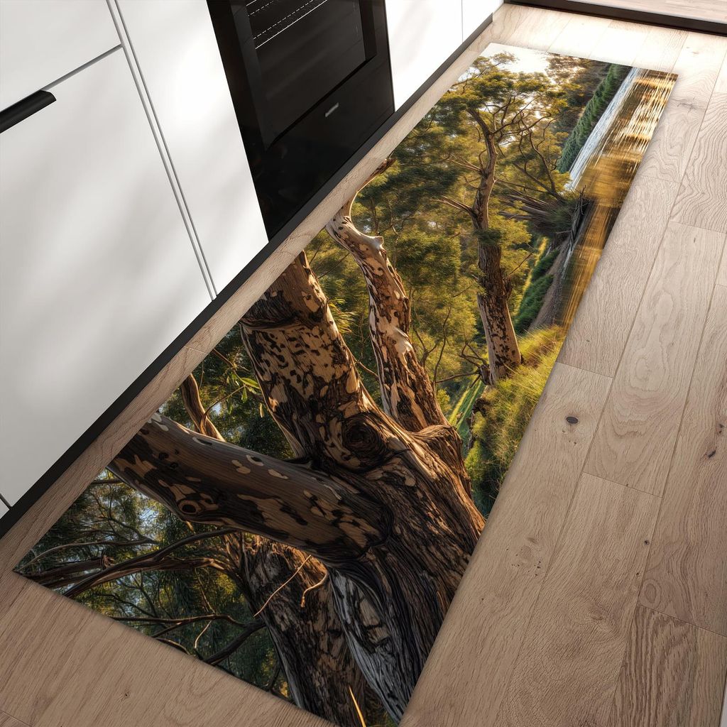 Küchenteppich 60x90cm rutschfest & abwischbar PVC Läufer - Baum am Flussufer