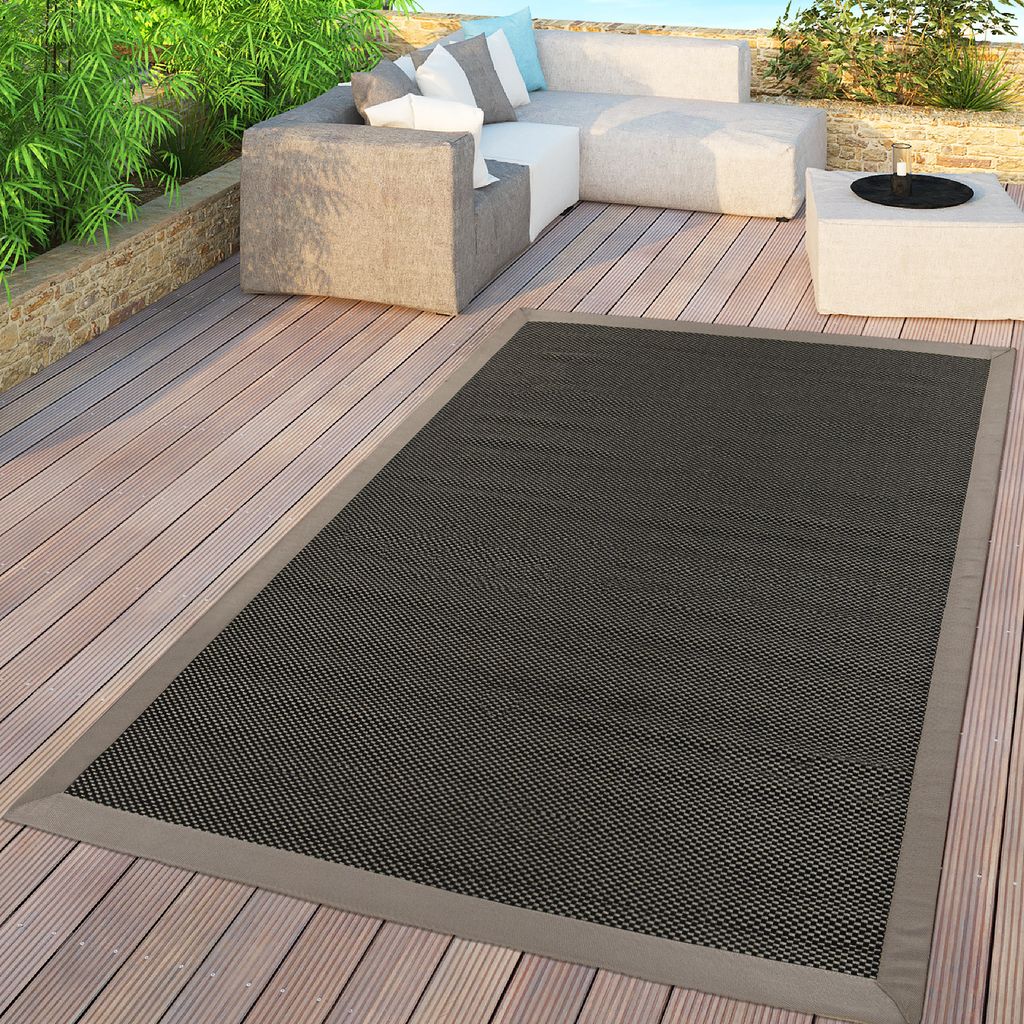 TT Home Flachgewebter In- & Outdoor Teppich Einfarbig Uni Natürlicher Look Anthrazit Größe 140x200 cm