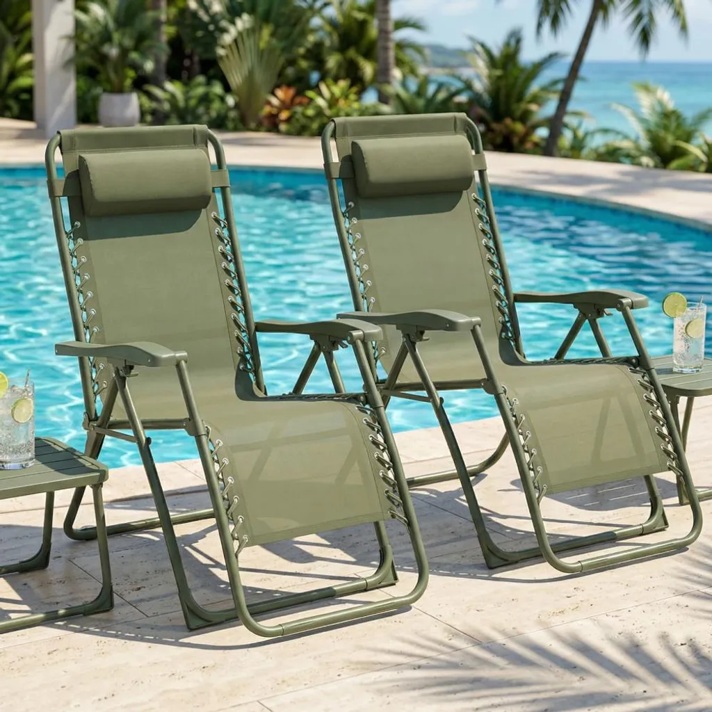Fauteuils de Jardin Inclinables Zéro Gravité en Acier et Textilène Lot 2