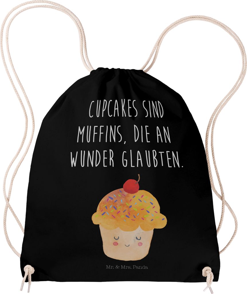 Mr. & Mrs. Panda Stoffbeutel Cupcake - Schwarz - Geschenk, Muffin, Küche Spruch, Jutebeutel, Lustige Sprüche, gymnastiktasche, Motivation, kordel...