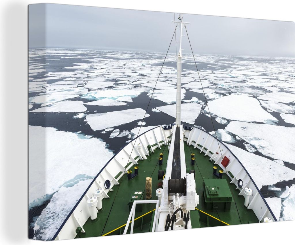 OneMillionCanvasses - Leinwandbilder - 140x90 cm, Expeditionsboot segelt durch schmelzendes Packeis, Wandbilder Kunstdruck Wanddekoration - Foto ...