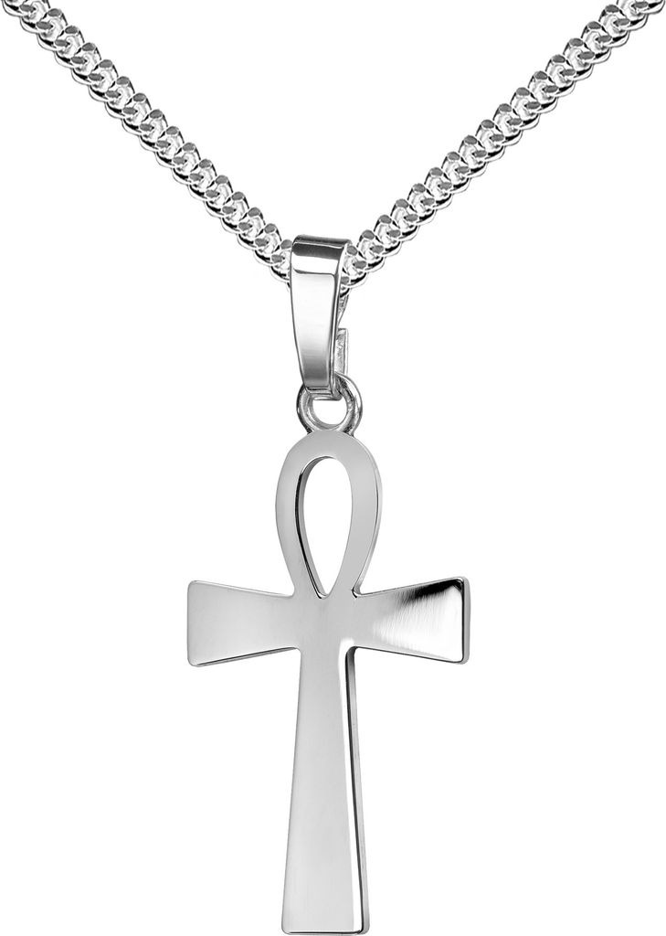 JEVELION Kreuz-Anhänger mit Panzer-Kette Henkelkreuz Ägyptisches Kreuz für Damen, Herren und Kinder in Hochglanz poliert als Kettenanhänger 925...
