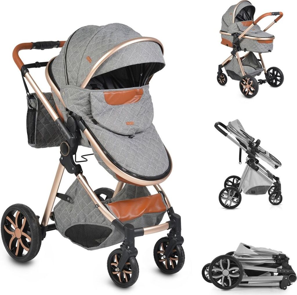 Moni Kinderwagen Alma Sportsitz Tragetasche umbaubar Wickeltasche Sitz umkehrbar dunkelgrau