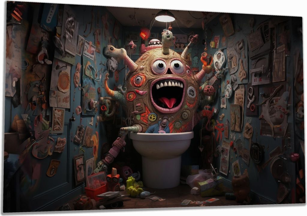 Wallario Herdabdeckplatte aus Glas, Größe 80 x 52 cm 1-teilig, Motiv Kloalarm - Toilettentroll