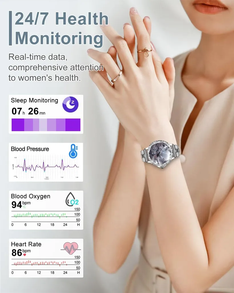 con funzione telefono, touchscreen HD da 1,3" con misurazione della frequenza cardiaca e della pressione sanguigna, monitoraggio del sonno e del ciclo mestruale, 120+ modalità sportive, orologio fitness IP68 - 4