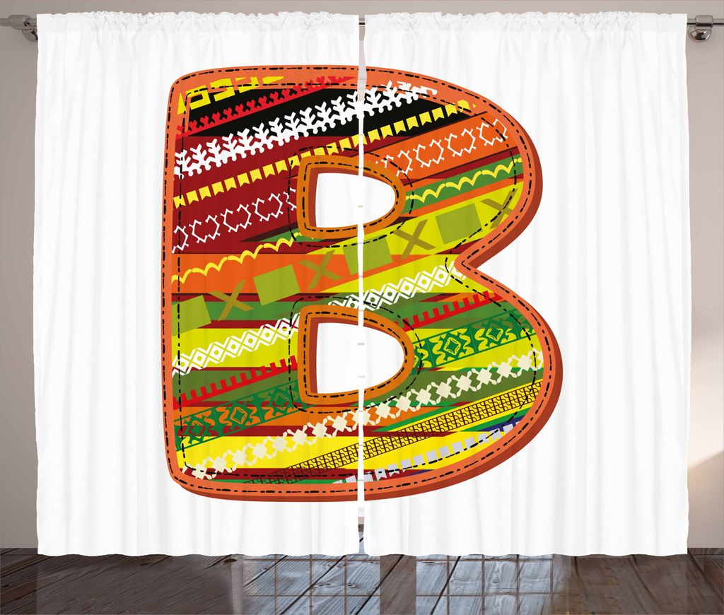 ABAKUHAUS Buchstabe b Rustikaler Vorhang, Winter Inspired Art, Wohnzimmer Universalband Gardinen mit Schlaufen und Haken, 280 x 245 cm, Mehrfarbig