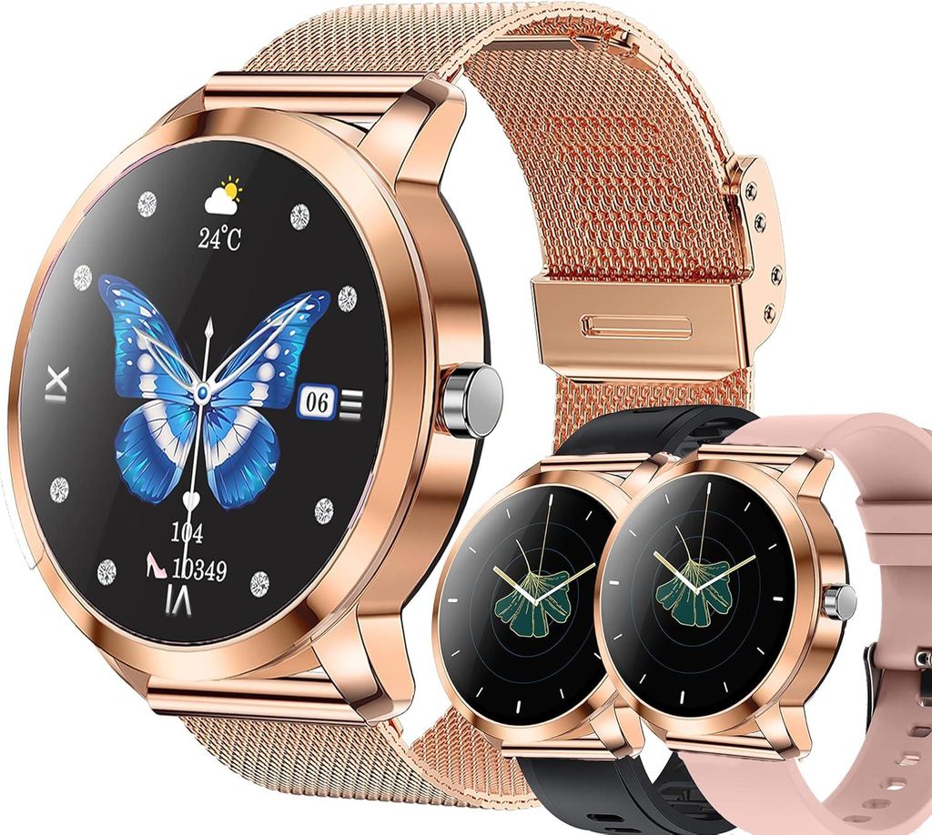 Smartwatch Damem mit Bluetooth Anrufe Taschenlampe, Große Batterie, 1,27" AMOLED 5ATM Fitnessuhr mit SpO2 Blutdruckmessung Herzfrequenz Schrittzä...