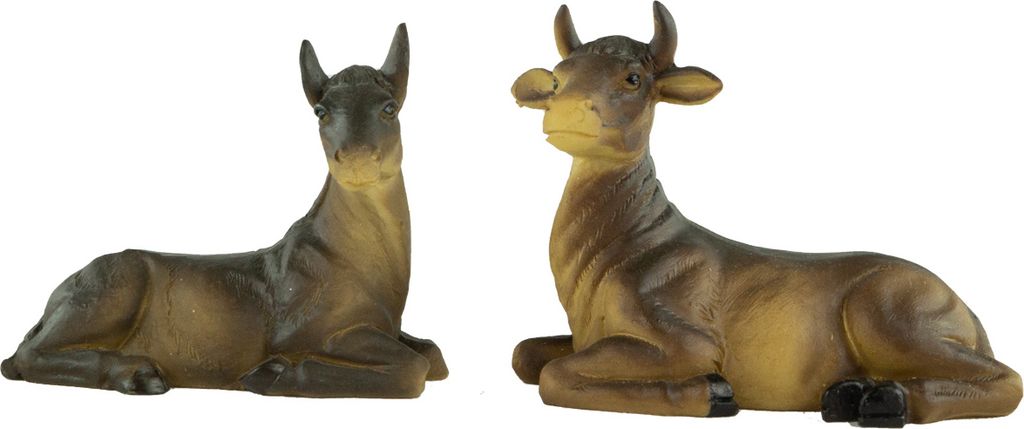 Handbemalte Krippenfiguren Ochse und Esel 2-tlg., ca. 6,5 cm, T 130-02