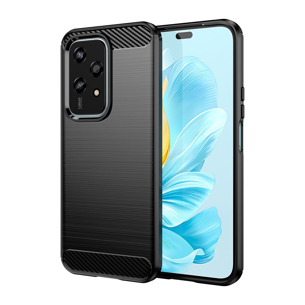 Für Honor 200 Lite Schockfeste Carbon Textur TPU Handy Tasche Cover Case Schwarz