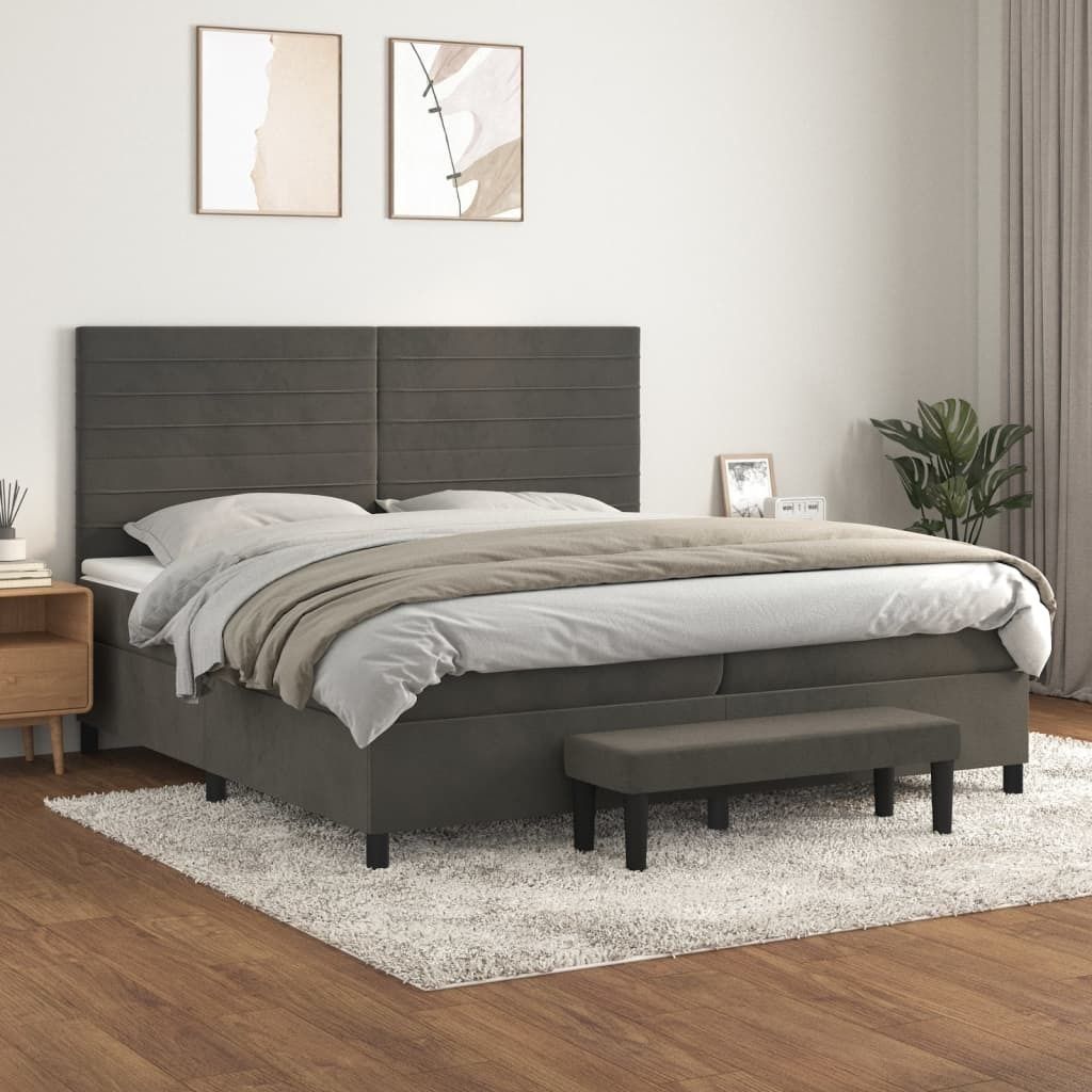 The Living Store Boxspringbett mit Matratze Dunkelgrau 200x200 cm Samt