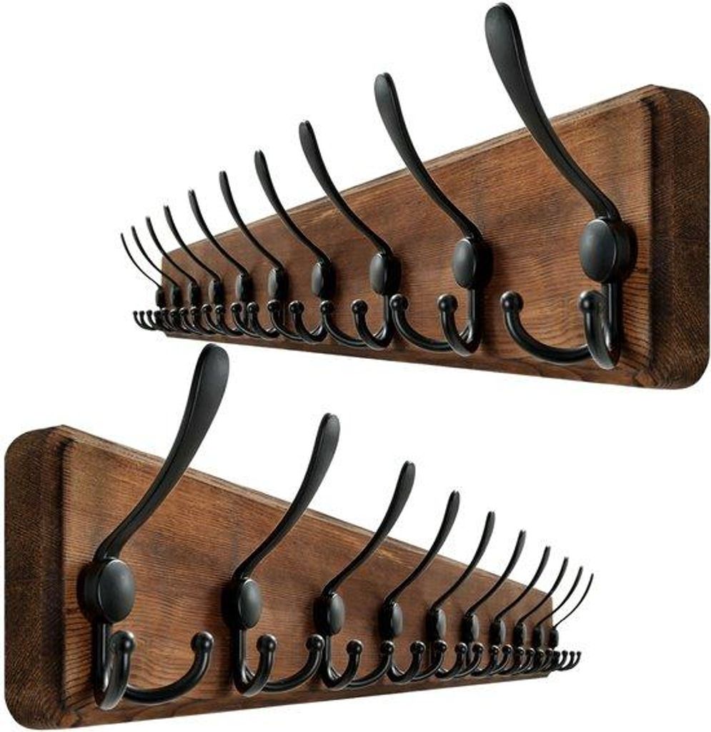 Holzwandhaken, 98cm, 10-fach, rustik braun, 2-teilig