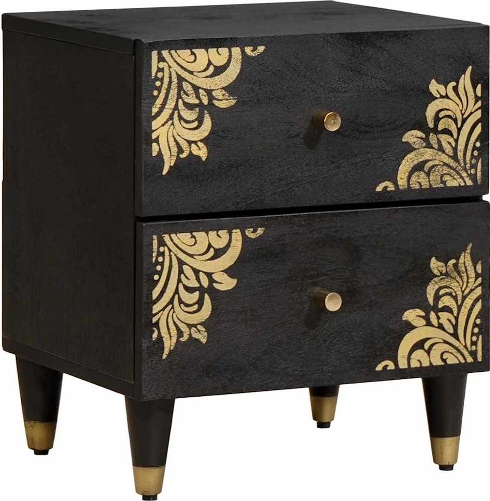 Nachttisch Schwarz 40 x 33 x 46 cm Massivholz Mango