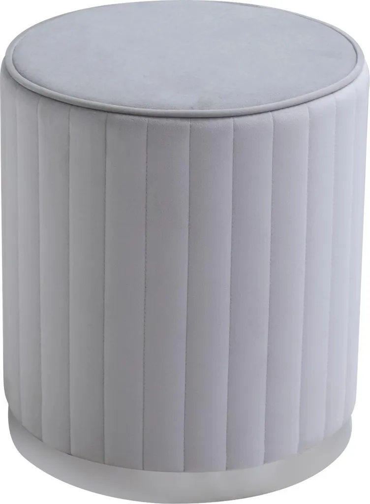 Pouf velours gris clair et pied chrome argenté RUBY - Design compact