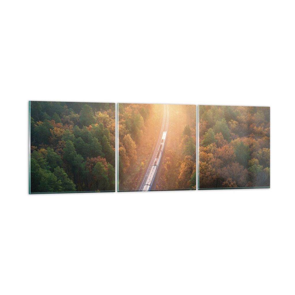 Bilder auf glas - 3 Teile - Bahn Herbst So - 90x30cm - Glasbilder - Wandbilder - Bilder - Kunstdruck - zum Aufhängen bereit - Wanddekoration aus G...