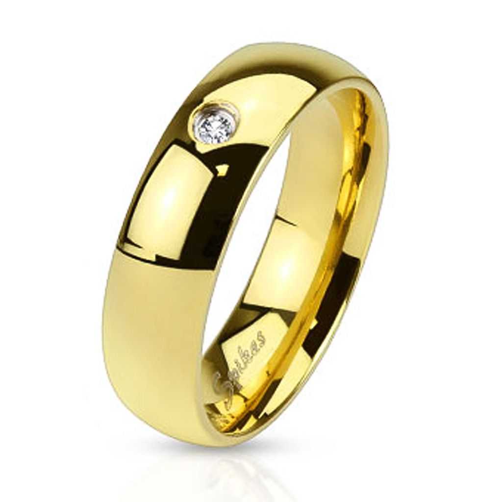 Damen Edelstahl mit 5 CZ Kristall Silber/Gold Ring Fingerring f 19