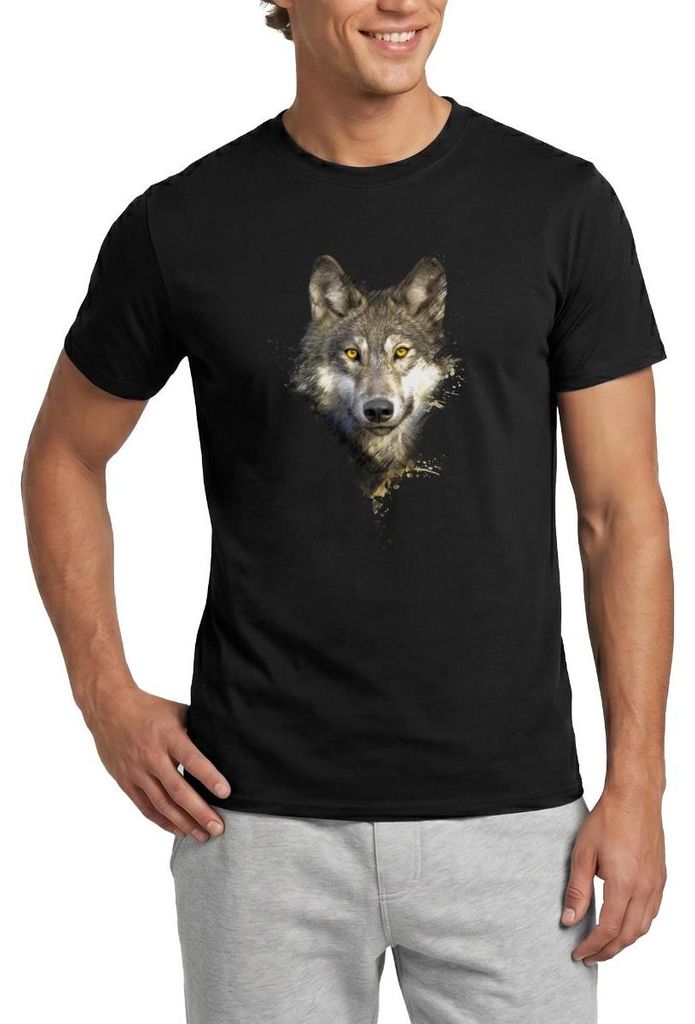 Spreadshirt Wolf Motiv Einsamer Wolf Husky Outdoor Geschenk Männer T-Shirt, 4XL, Schwarz