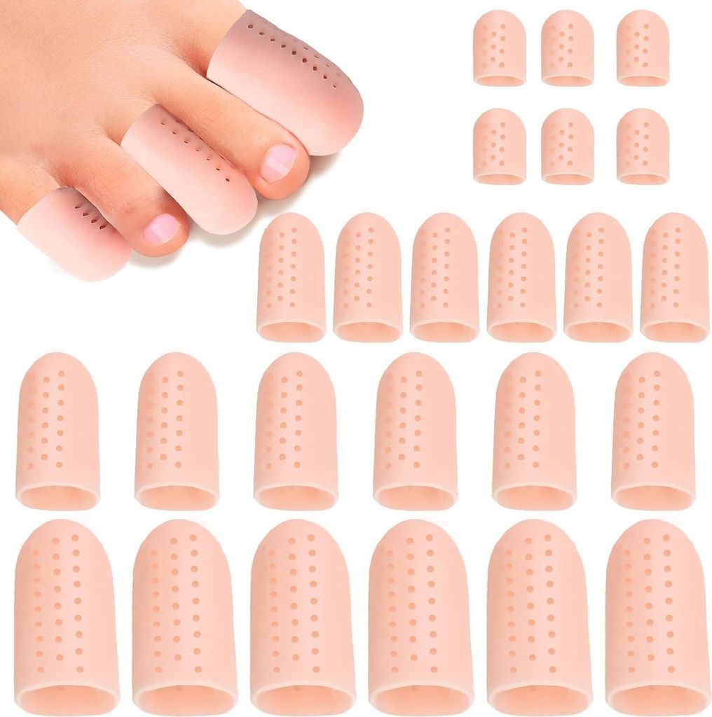 24 Stück Zehenschutz Großer Zeh, Atmungsaktive Silikon Gel Zehenkappen mit 4 Größen, Zehenschutz für Blasen, Hhneraugen, Eingewachsene Zehenng...