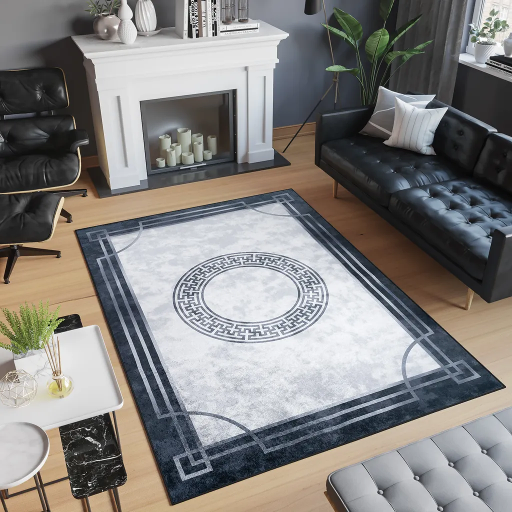 Tapis Moderne de Salon Gris Noir Blanc 140x200 pour un Intérieur Chic