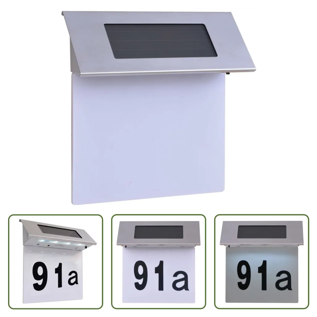 Applique Solaire pour Numéro de Maison LED Extérieur en Acier Brossé