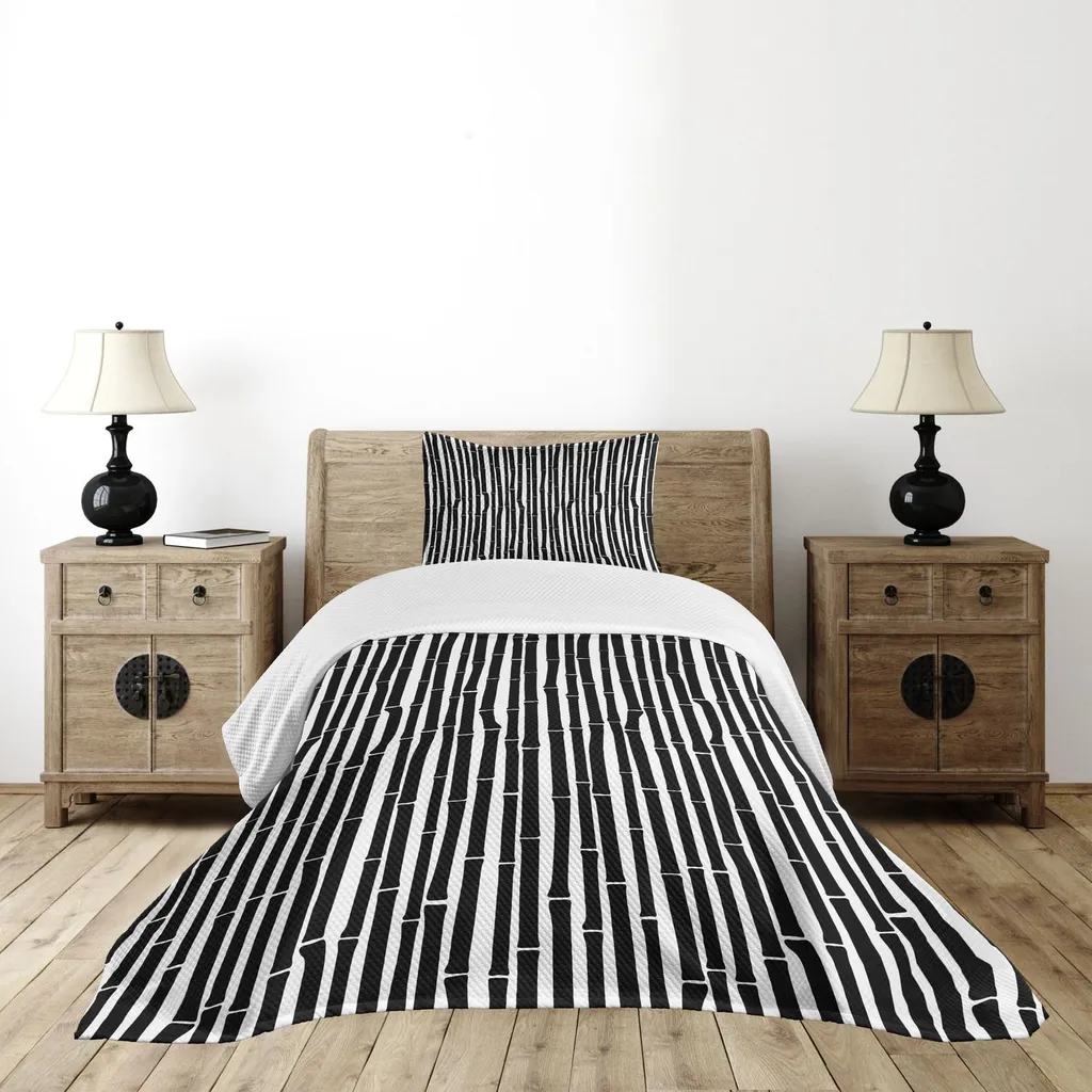 Recensione Set Copriletto Tropicale ABAKUHAUS 170x220cm | Bambù B/N