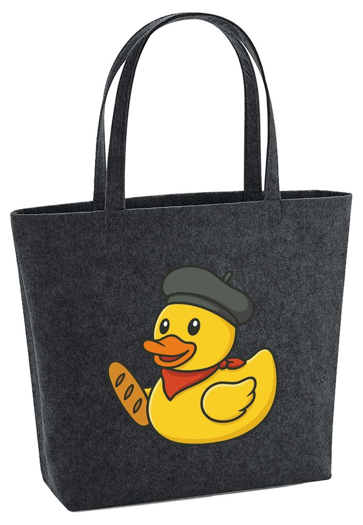 Huuraa Filzshopper Quietscheente Frankreich Gummiente Franzose 22 Liter Charcoal Melange Filztasche Geschenkidee