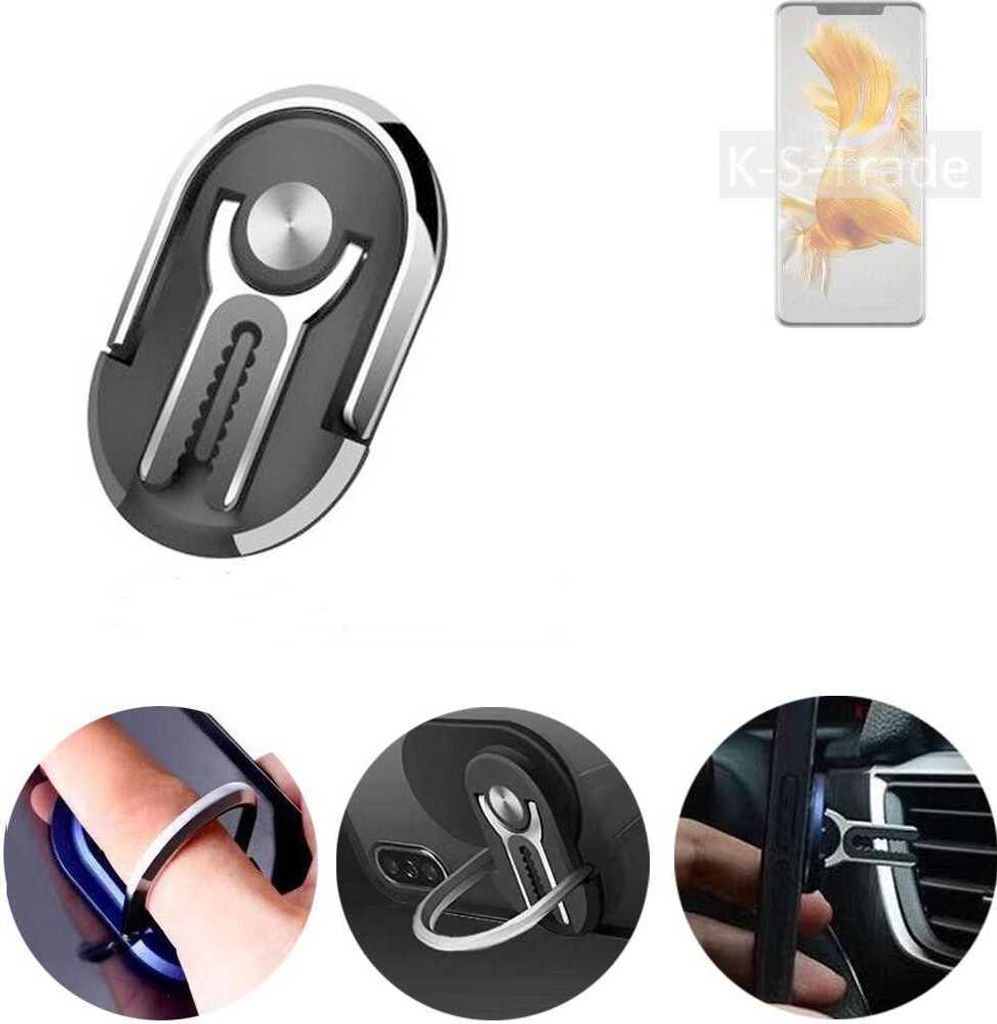 K-S-Trade 3in1 Smartphone-Ring Handy-Ring kompatibel mit Huawei Mate 50 Pro Fingerhalterung Handyring Tischständer Lüftungsgitter-Halterung Tisch