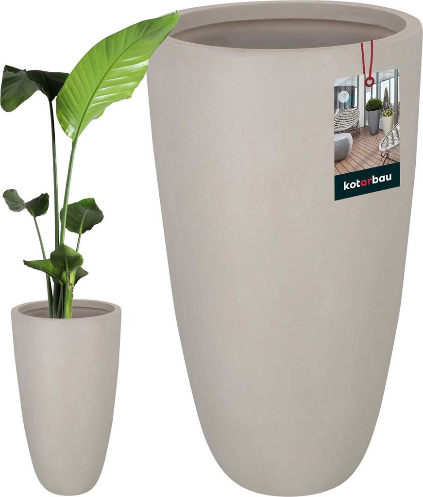 KOTARBAU Blumenvase hoch Blumentopf Grau Fiberclay Ecolite Höhe 78 cm 42 cm moderne Vase Beton Optik Bodenvase groß für Blumen Blumenvasen...