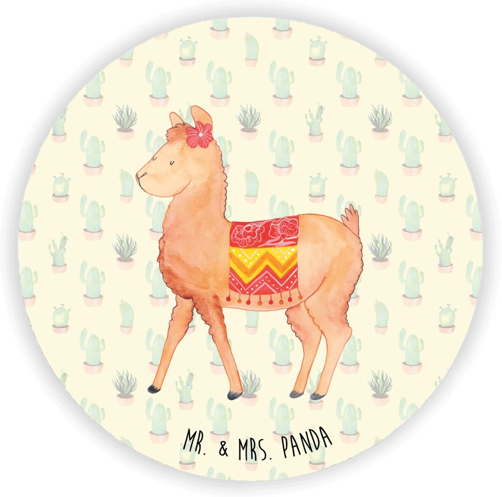 Mr. & Mrs. Panda Rund Magnet Alpaka Stolz - Kaktus Grün - Geschenk, Kühlschrankmagnet, pinnwand, für pinwand, whiteboardmagnet, Lama, kühlschrank