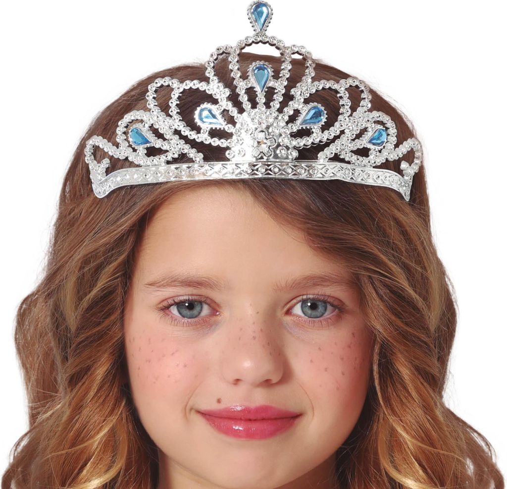 Prinzessin Diadem Blau Silber Mittelalter Krone Schmuck Karneval Fantasy Märchenkönigin Glitzer Fasching Krönung Adelsgeschichten Glanz Eleganz ...