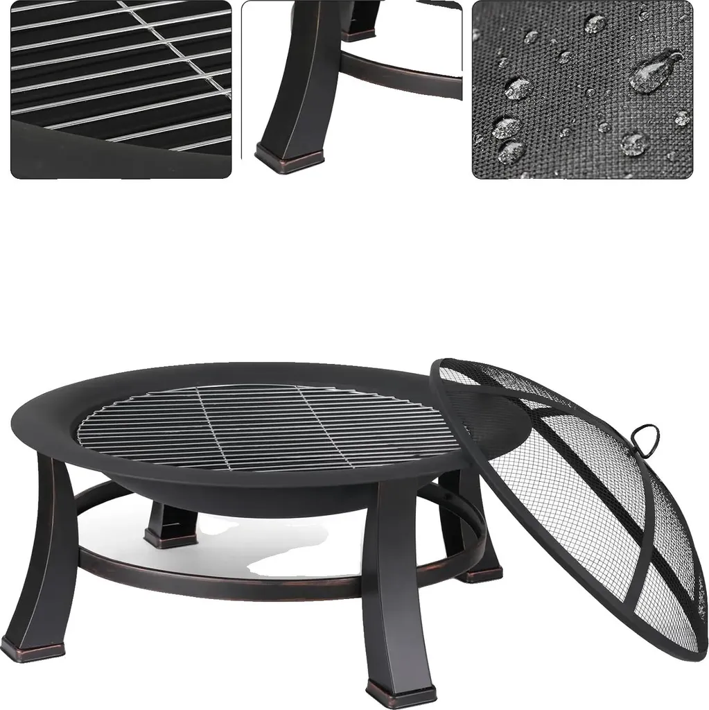 Grand Brasero de Jardin 76cm avec Grille de Cuisson et Housse de Pluie