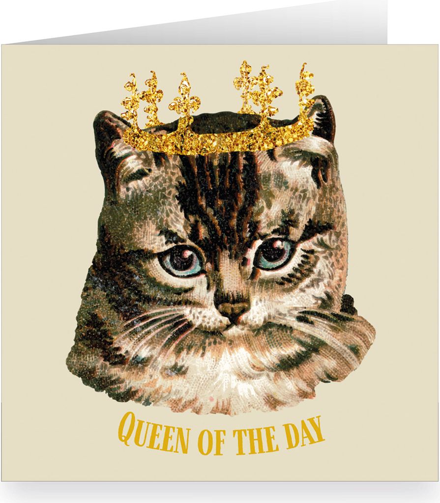 Süße XL Katzen Geburtstagskarte mit Vintage Katze und Krone: Queen of the Day