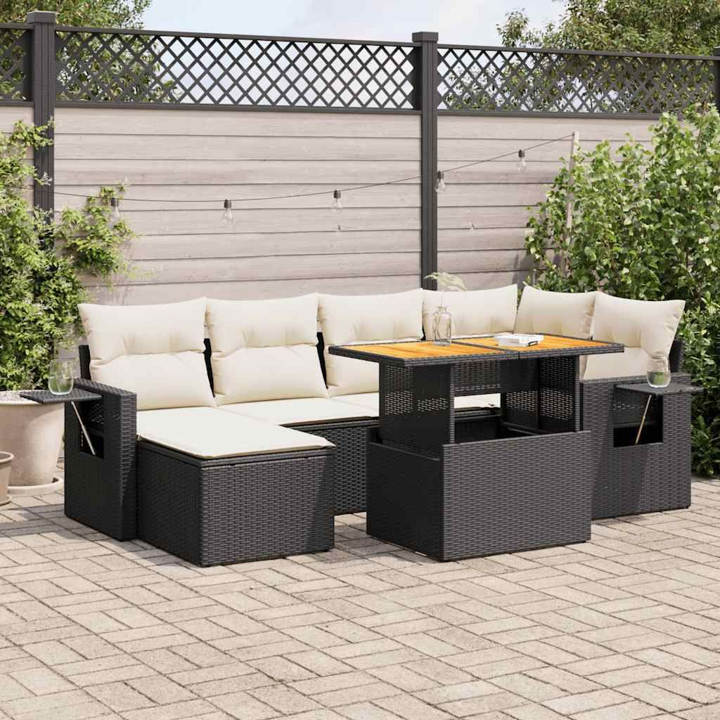 "2026 Promotion" 7-tlg. Garten-Sofagarnitur/Terrassenmöbel - mit Kissen - Schwarz Poly Rattan - Gartenmöbelset CC18264