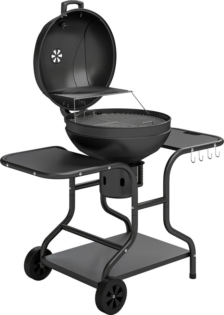 Holzkohlegrill BBQ Smoker mit Seitentischen Deckel Thermometer Räder 129 x 63,5 x 106,5 cm