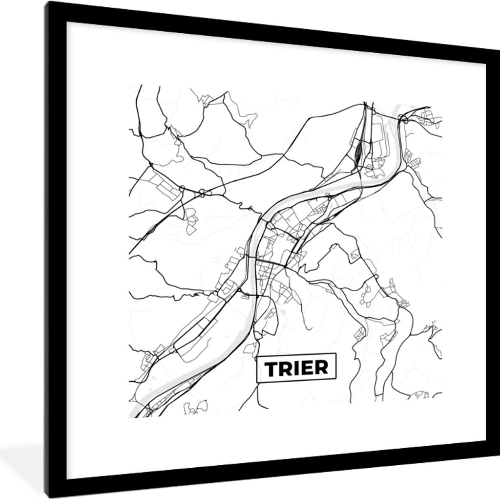 MuchoWow Gerahmtes Poster Karte - Trier - Stadtplan 40x40 cm - Poster mit Schwarzem Bilderrahmen Wandposter Rahmen Foto Bilder - Poster - Plakat ...