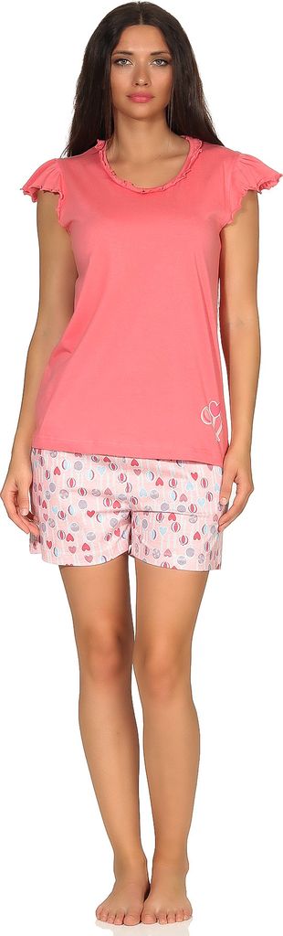 Damen Shorty Pyjama Schlafanzug kurzarm im verspielten Lolli Lutscher lollipop Design ; rosa , 40