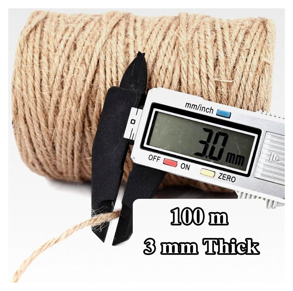 100 m 3 mm 4-lagige, robuste braune Jute-Schnur für Gartenarbeit, Basteln, Verpackungen, Hochzeitsdekorationen, Bilderaufhängung und Einmachglas-...