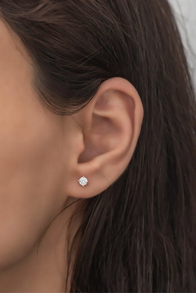 Boucles d'oreilles solitaire argent 925 rhodié et zircone 4mm femme
