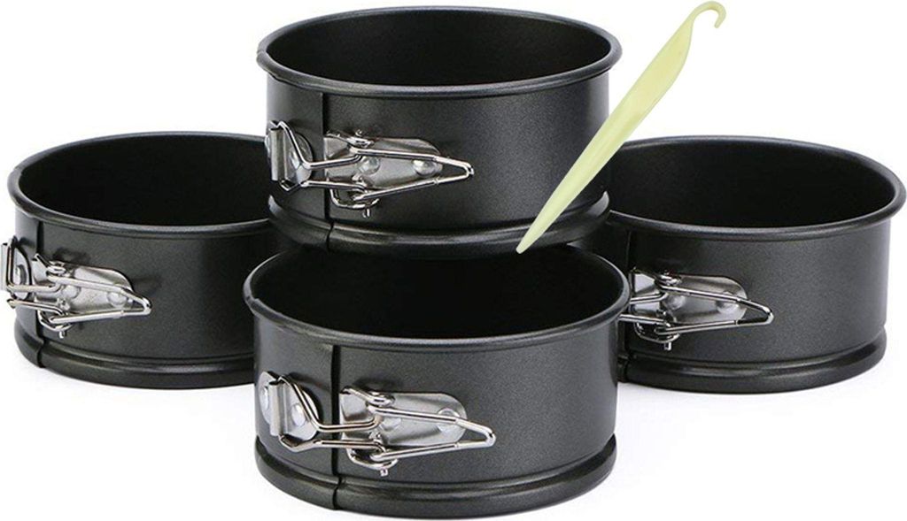 CANDeal 4er Set Springform Ø 11 cm, Backform mit Antihaftbeschichtung, runde Kuchenform mit Flachboden, mit 1 Plastikschaber