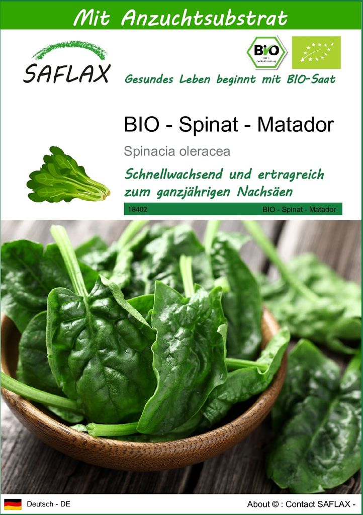 SAFLAX - BIO - Spinat - Matador - Spinacia oleracea - 300 Produktbild 