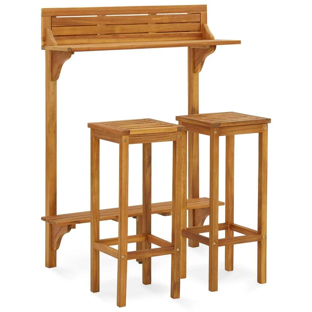 Bar de Balcon en Acacia Massif Huilé avec 2 Tabourets Haute Qualité