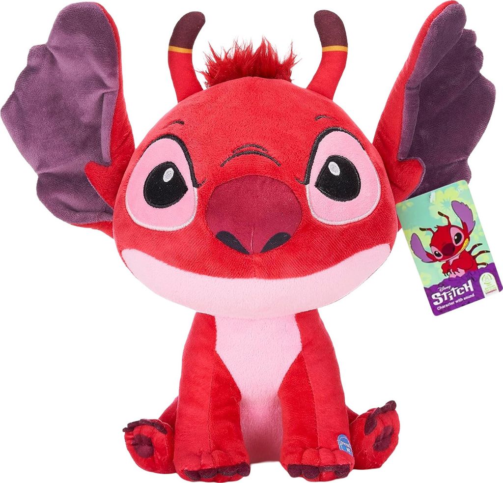 A red plush toy of the character Leroy from Disney's Lilo & Stitch, sitting on a white background.
