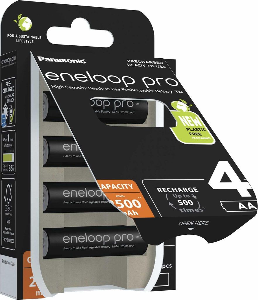 1x4 Panasonic Eneloop Pro Mignon 2500mAh AA Ni-MH BK-3HCDE/4BE