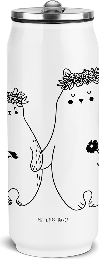 Mr. & Mrs. Panda sport trinkflasche Bären mit Blumenkranz - Weiß - Geschenk, Edelstahl, Thermosflasche, Muttertag, Wasserflasche, Mutter, Beste F...