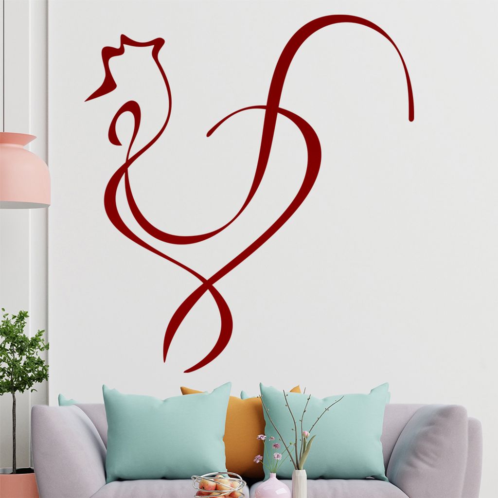 Hahn Linien Wandtattoo in 6 Größen - Wandaufkleber Wall Sticker - Dekoration, Küche, Wohnzimmer, Schlafzimmer, Badezimmer