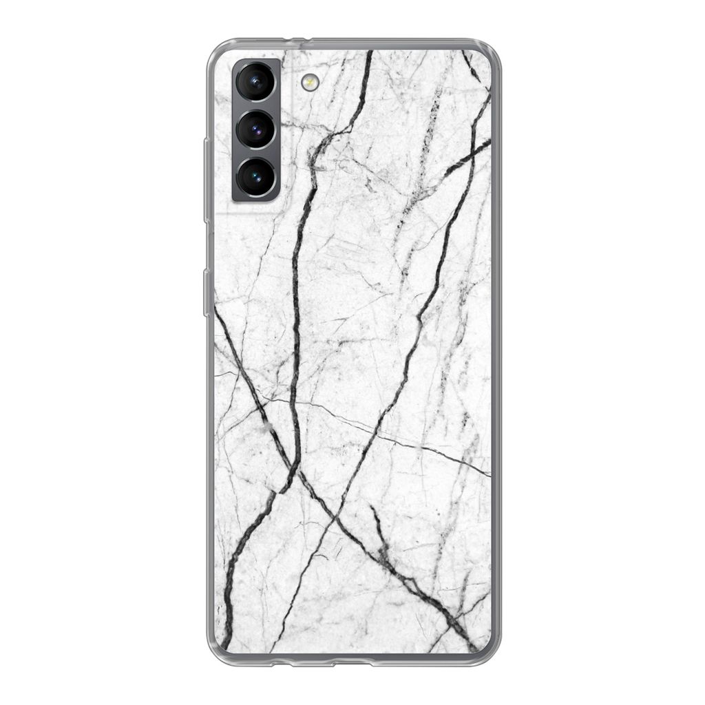 MuchoWow Handyhülle Schutzhülle Hülle für Samsung Galaxy S21 Plus Marmor - Schwarz - Weiß Silikon Softcase Handy Hülle - Handy-Tasche