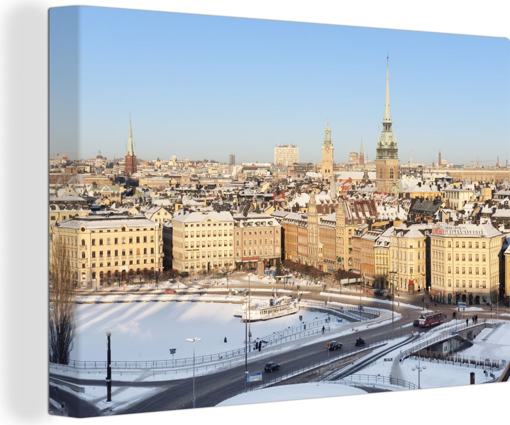 OneMillionCanvasses - Leinwandbilder - 140x90 cm, Luftaufnahme über Gamla Stan in Stockholm, Wandbilder Kunstdruck Wanddekoration - Foto auf Lei...