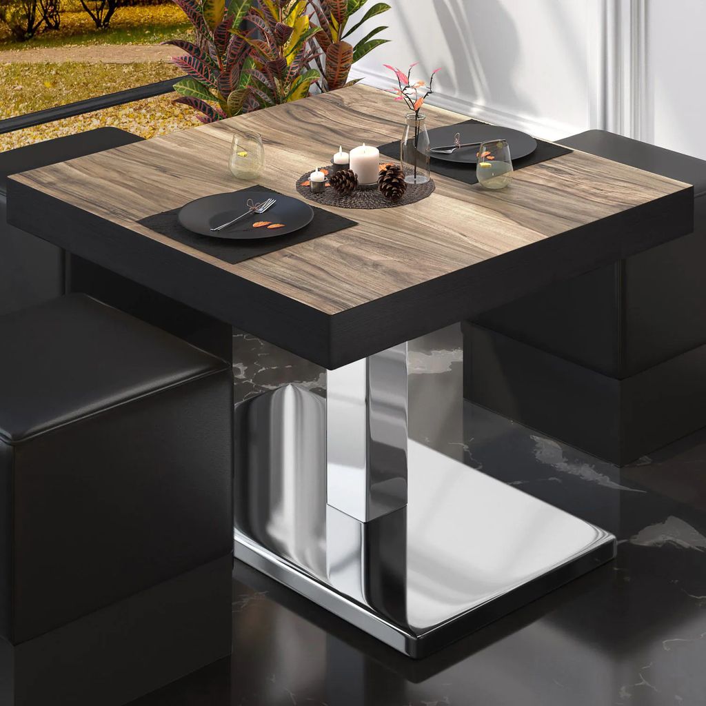 BM | Bistro Loungetisch | B:T:H 80 x 80 x 41 cm | Sheesham / Edelstahl | Bistro Tisch Loungetisch