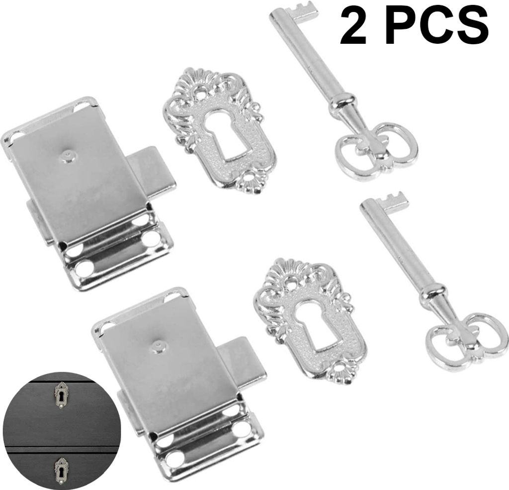 2 Sets Vintage Schranktürschloss Schrankschloss Antikes Möbelschloss mit Schlüssel für Briefkästen Schließfächer Schränke Werkzeugkasten