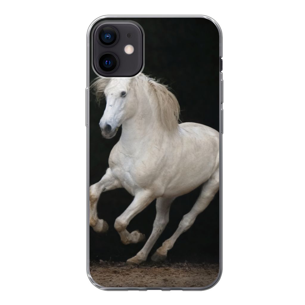 MuchoWow Handyhülle Schutzhülle Hülle für iPhone 12 mini Pferde - Schwarz - Porträt Silikon Softcase Handy Hülle - Bild