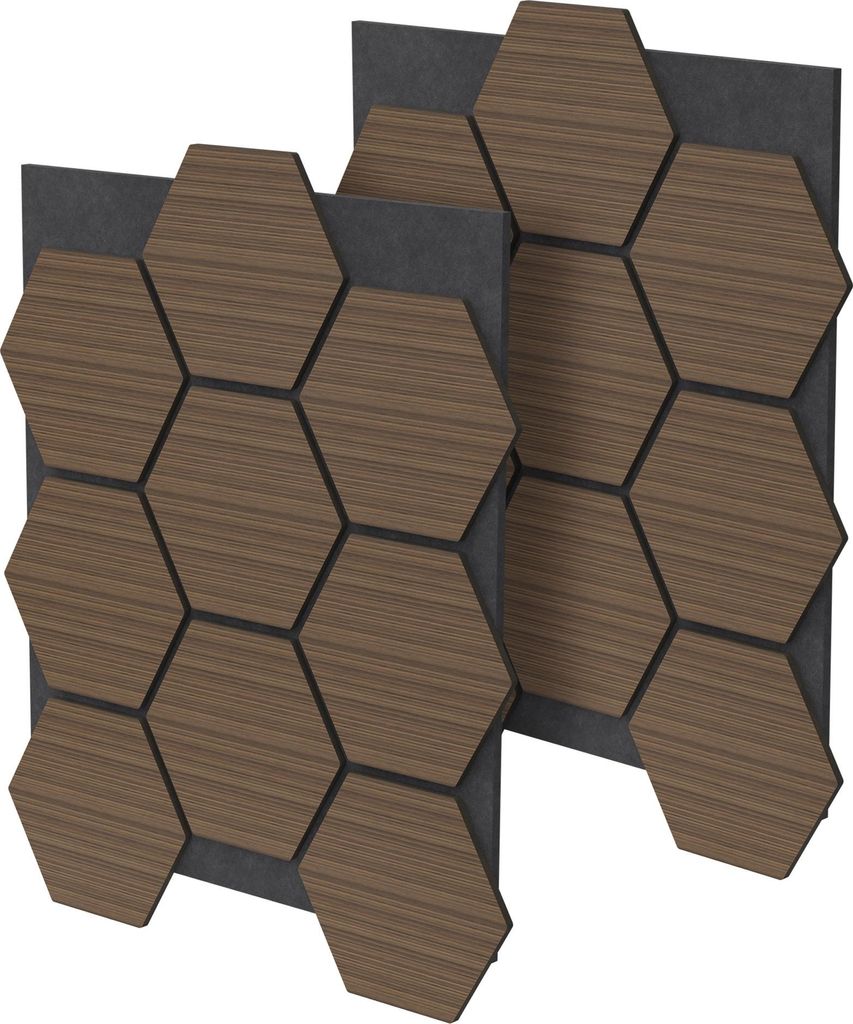ML-Design 2er Set Akustikpaneele 66x81x2cm für 1m² - Braun, MDF Akustikplatten in Hexagon-Holzoptik, Wandpaneele zur Schalldämmung, Wandverkleidung